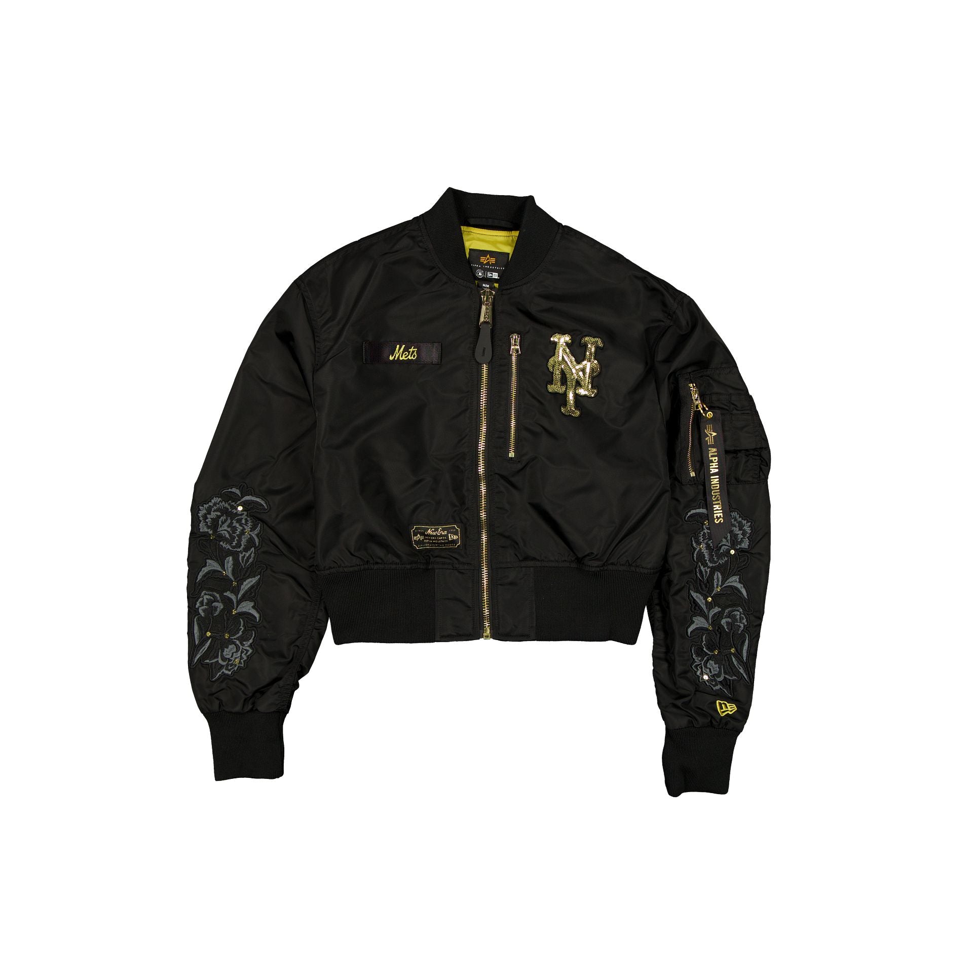 new era Alpha Industries Black and Gold Women's Cropped L-2B Bomber Jacket