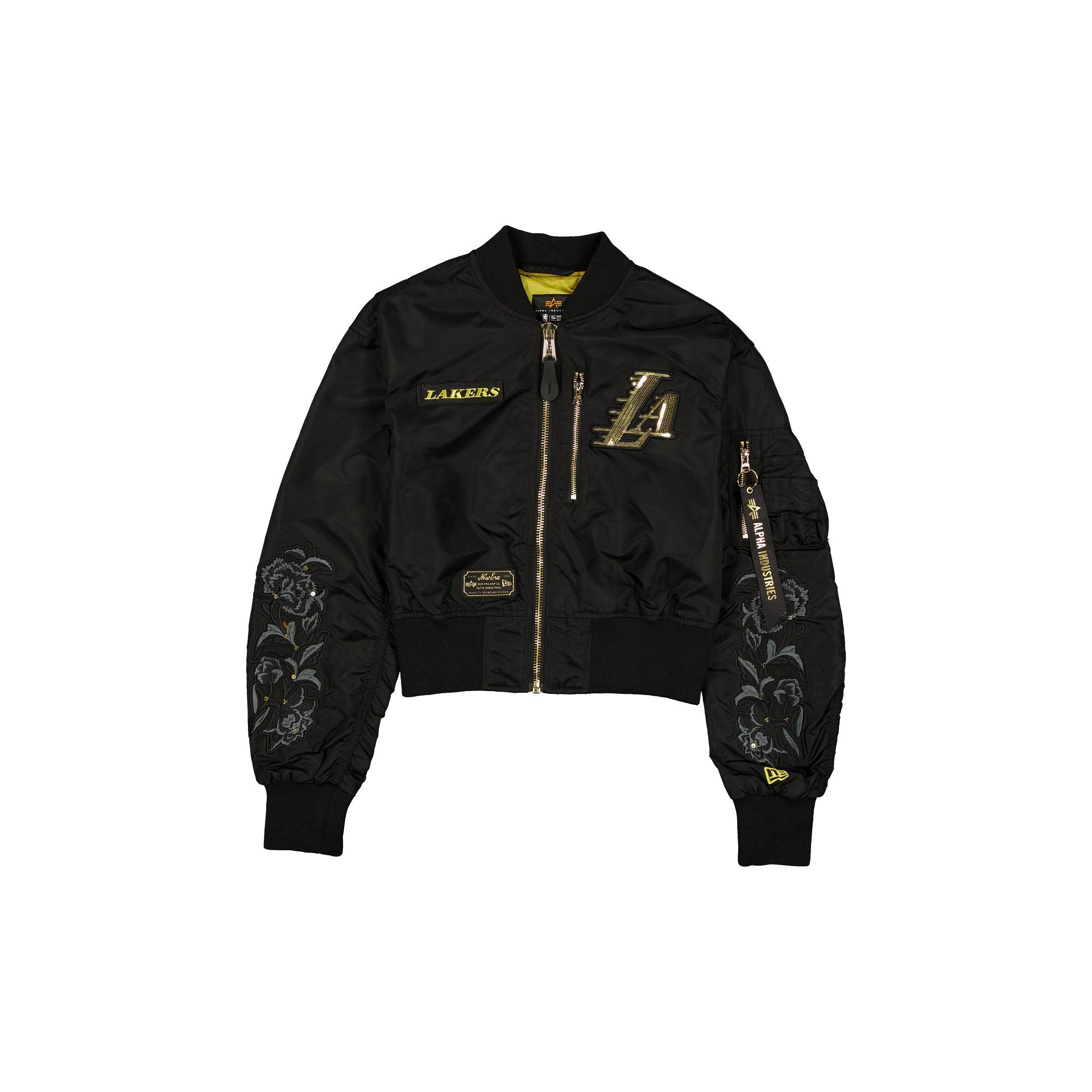 New Era Alpha Industries Black And Gold Women's Cropped L-2B Bomber Jacket