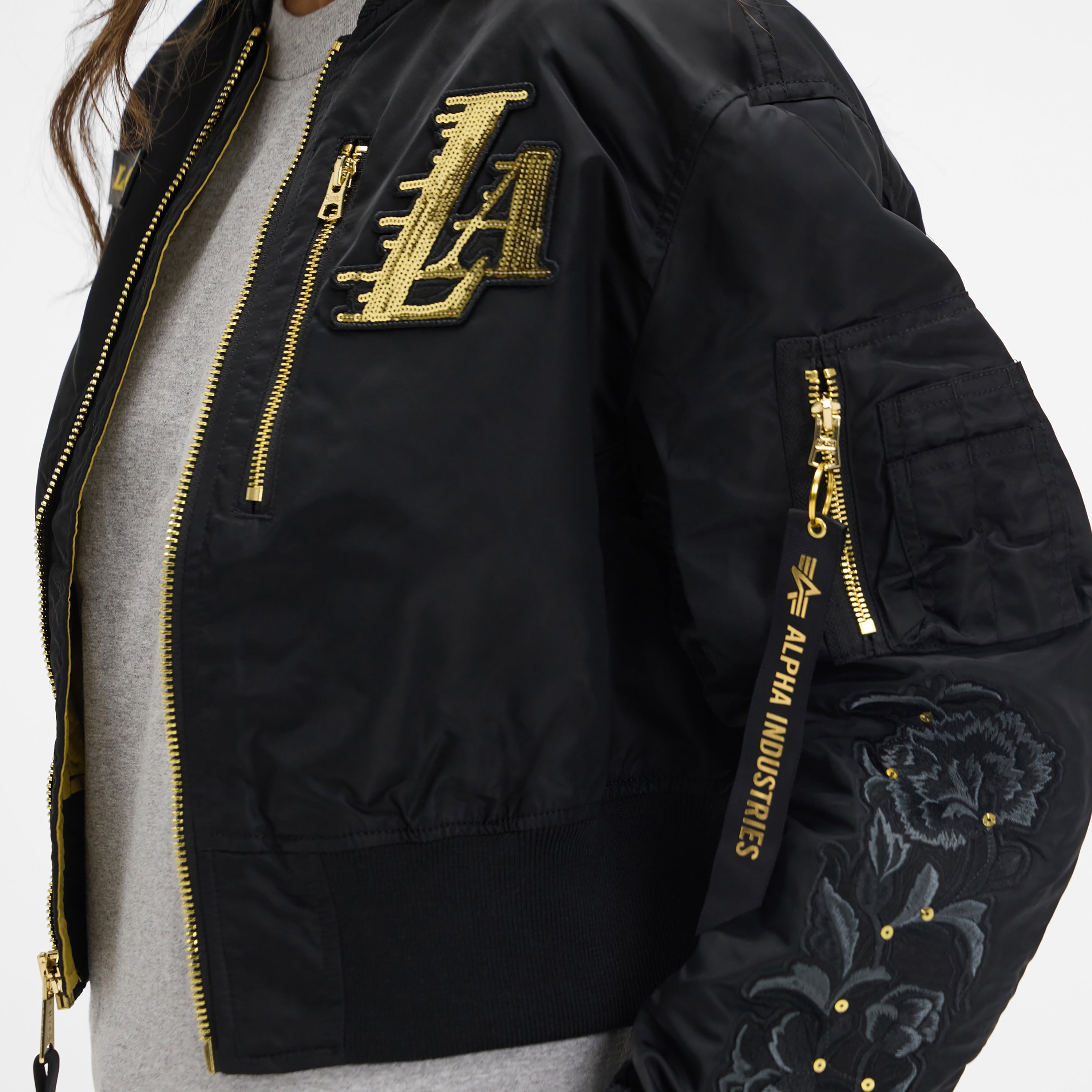 New Era Alpha Industries Black And Gold Women's Cropped L-2B Bomber Jacket