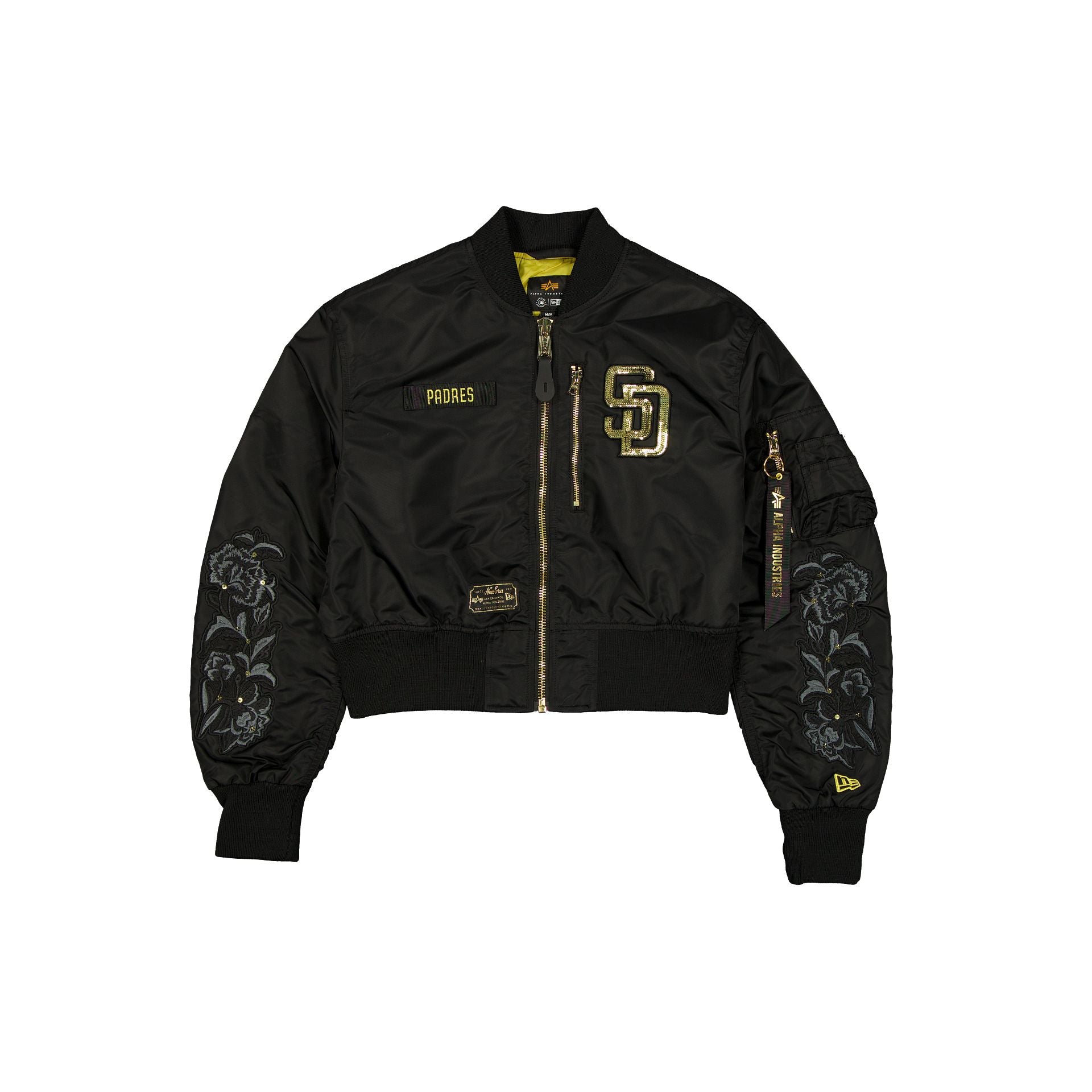 new era Alpha Industries Black and Gold Women's Cropped L-2B Bomber Jacket