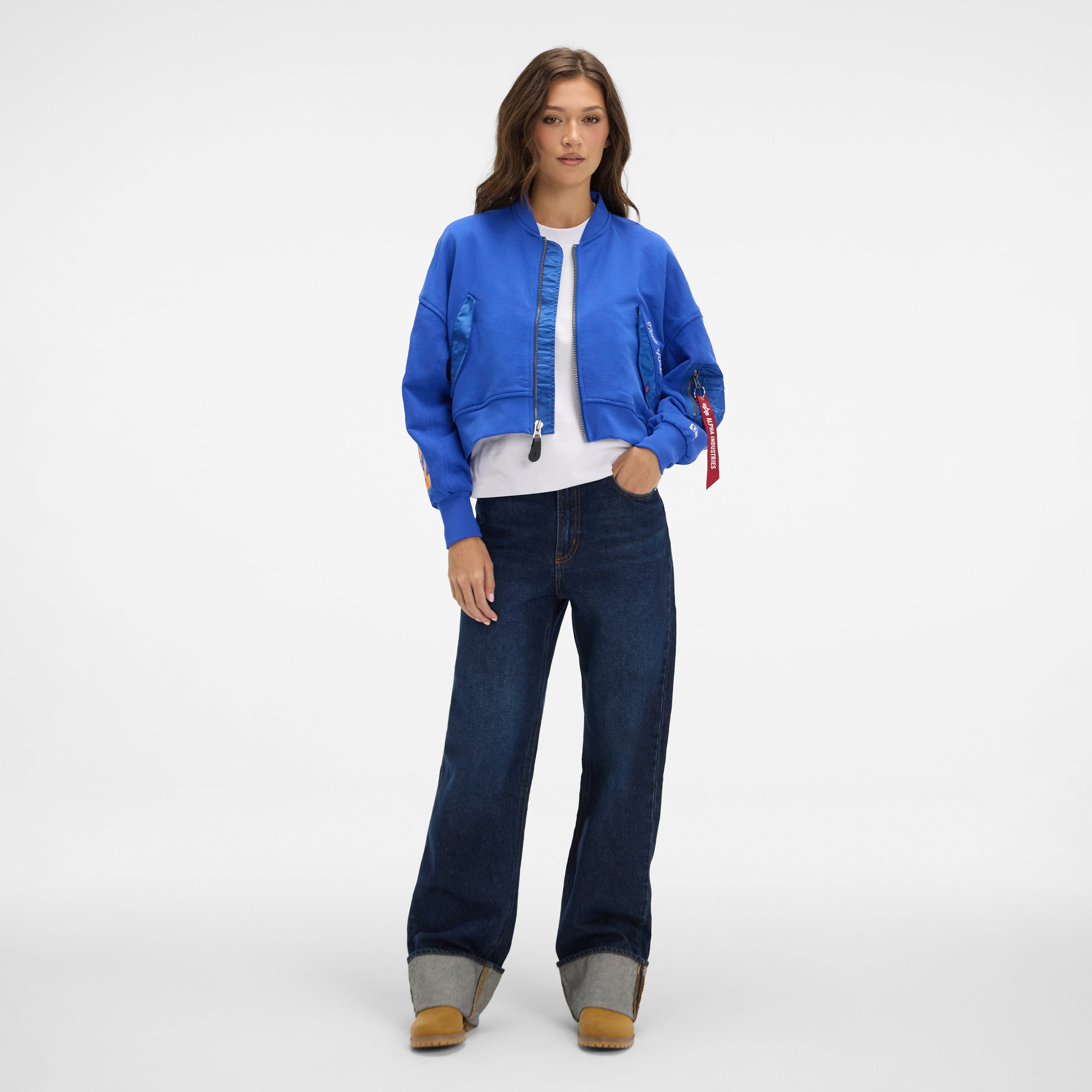 New Era Alpha Industries Blue Women's Full Zip Cropped Fleece Jacket