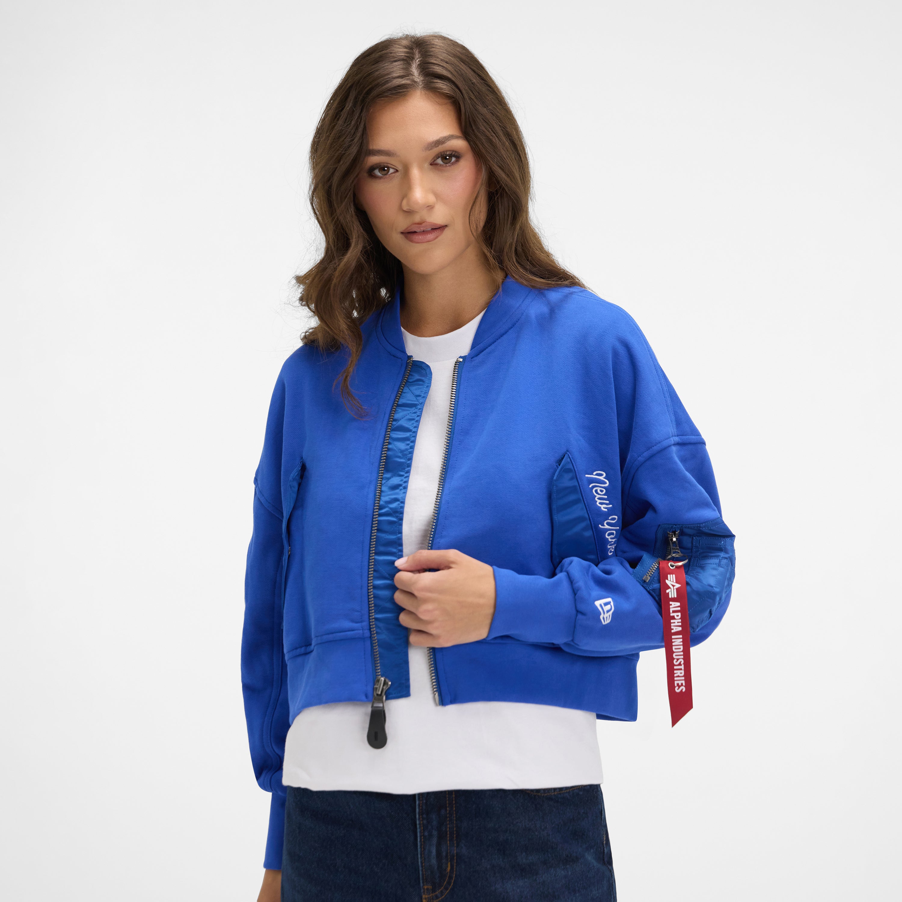 new era Alpha Industries Blue Women's Full Zip Cropped Fleece Jacket