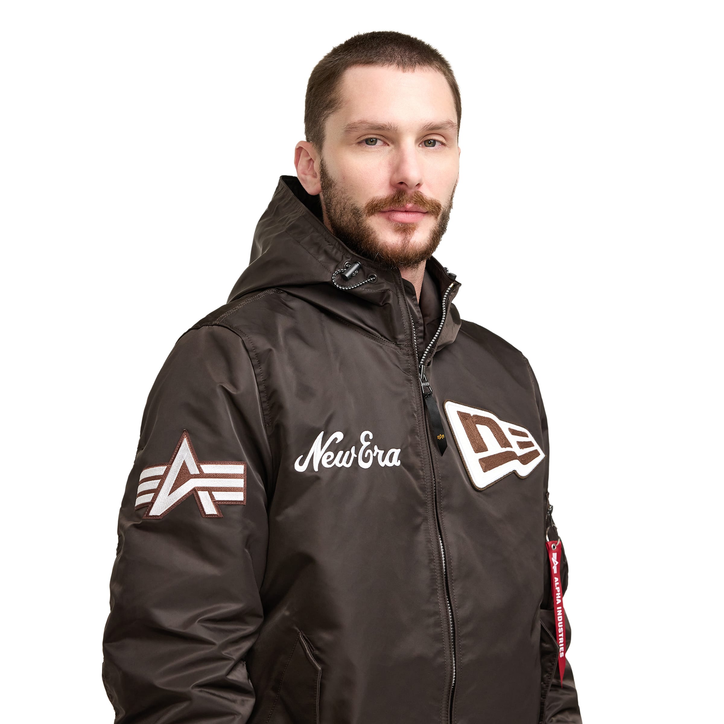 new era Alpha Industries L-2B Hooded Bomber Brown Jacket