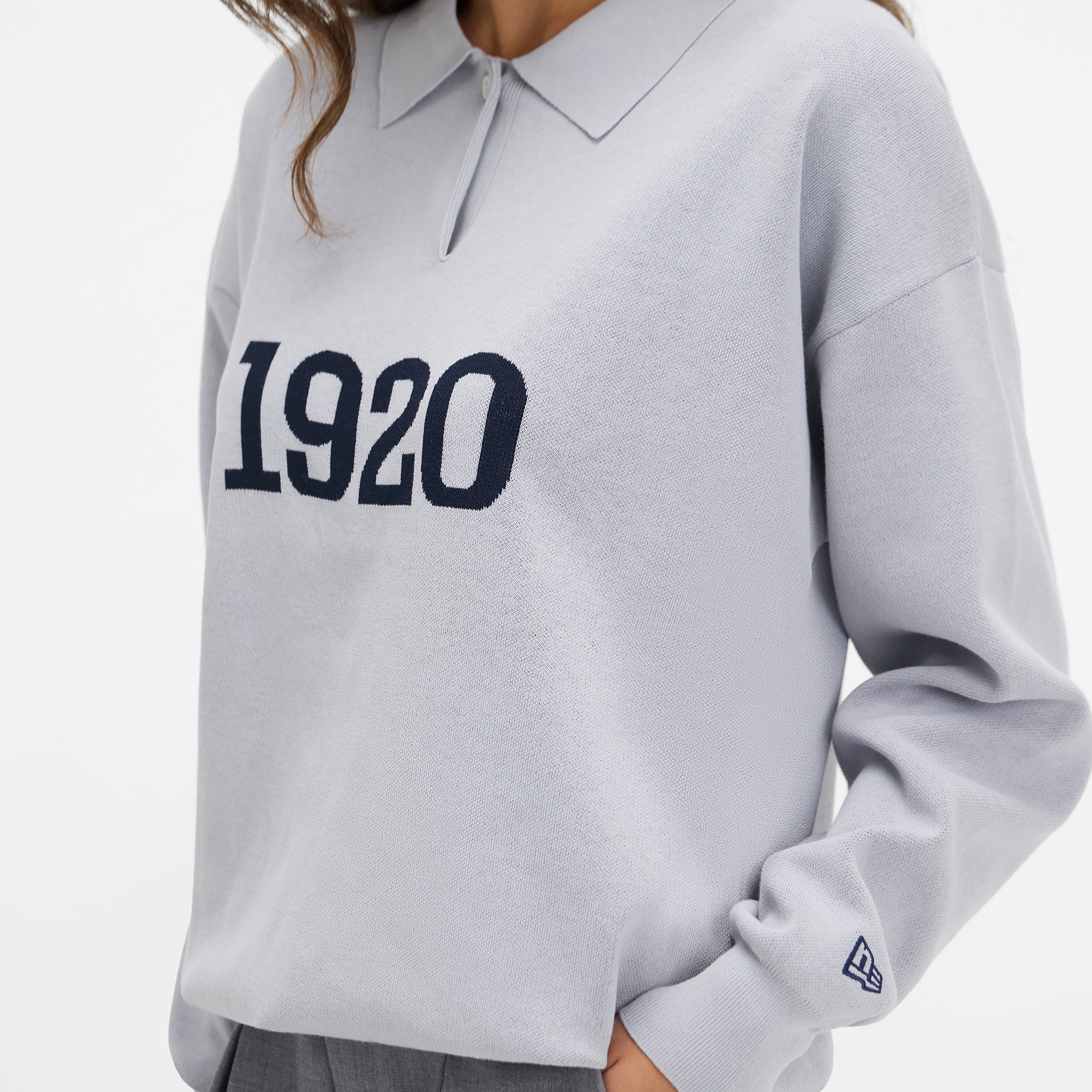 New Era Gray Knit Long-Sleeve Polo