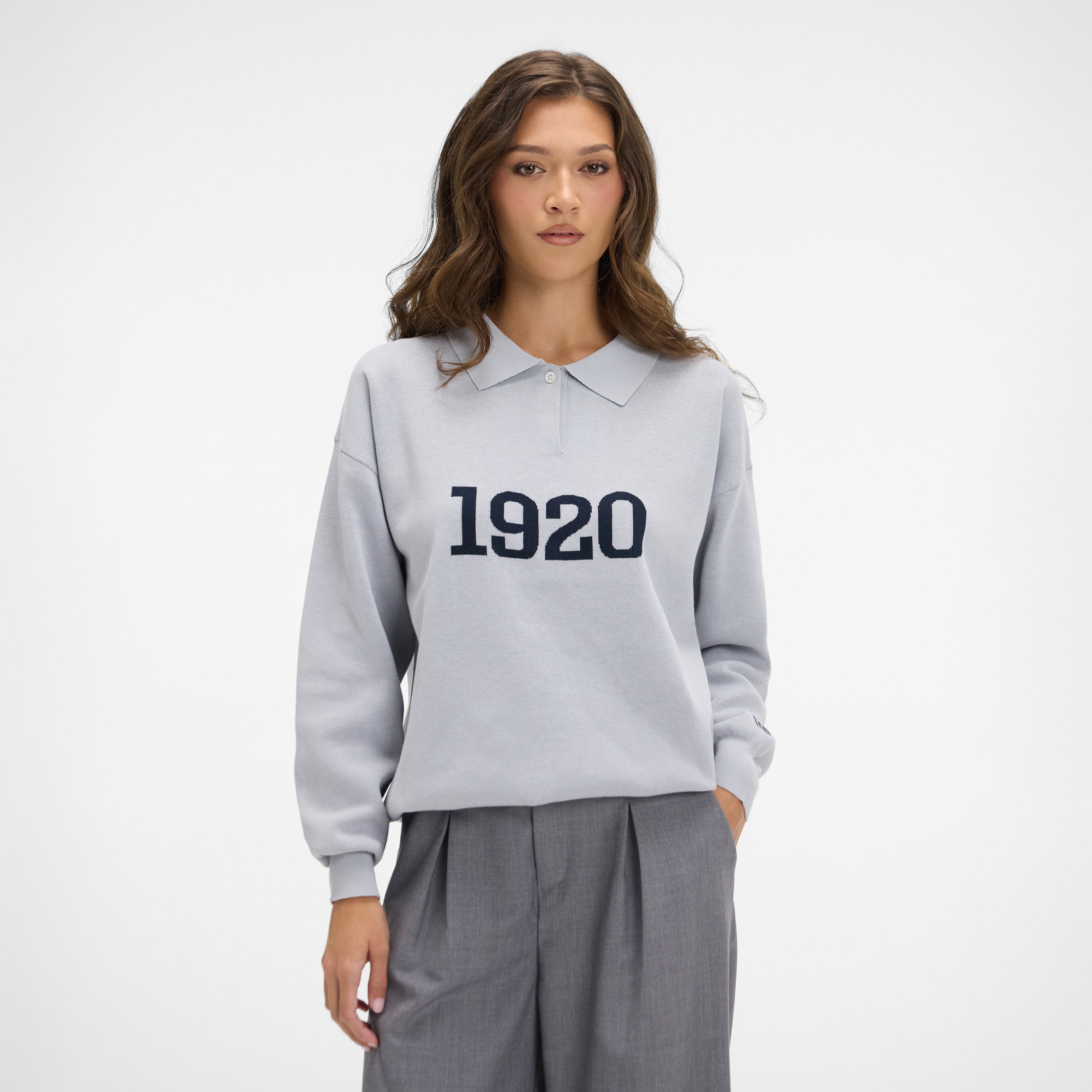 new era Gray Knit Long-Sleeve Polo