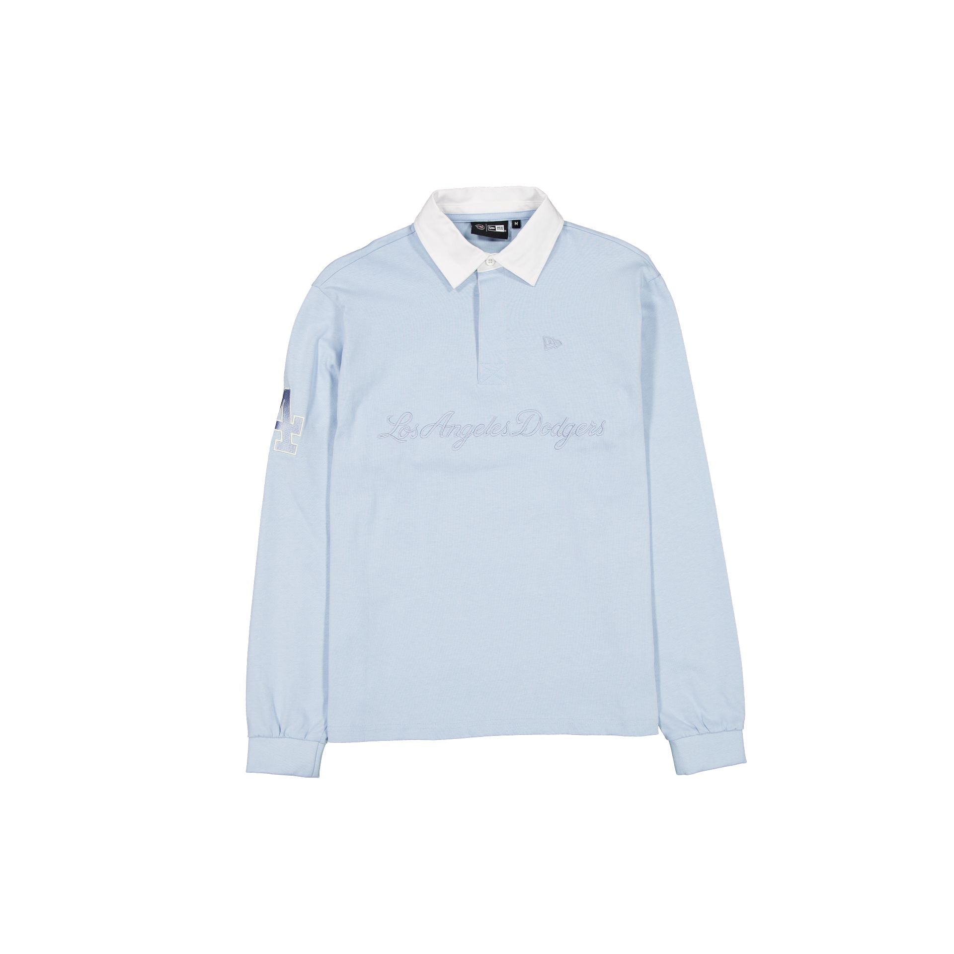 new era Pale Blue Script Long Sleeve Rugby Shirt