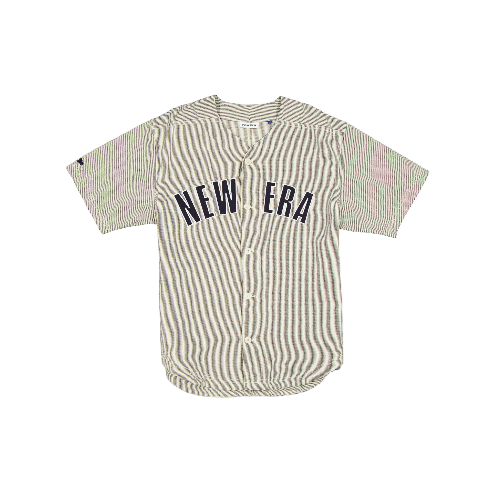 new era Railroad Stripe Arch Woven Baseball Jersey