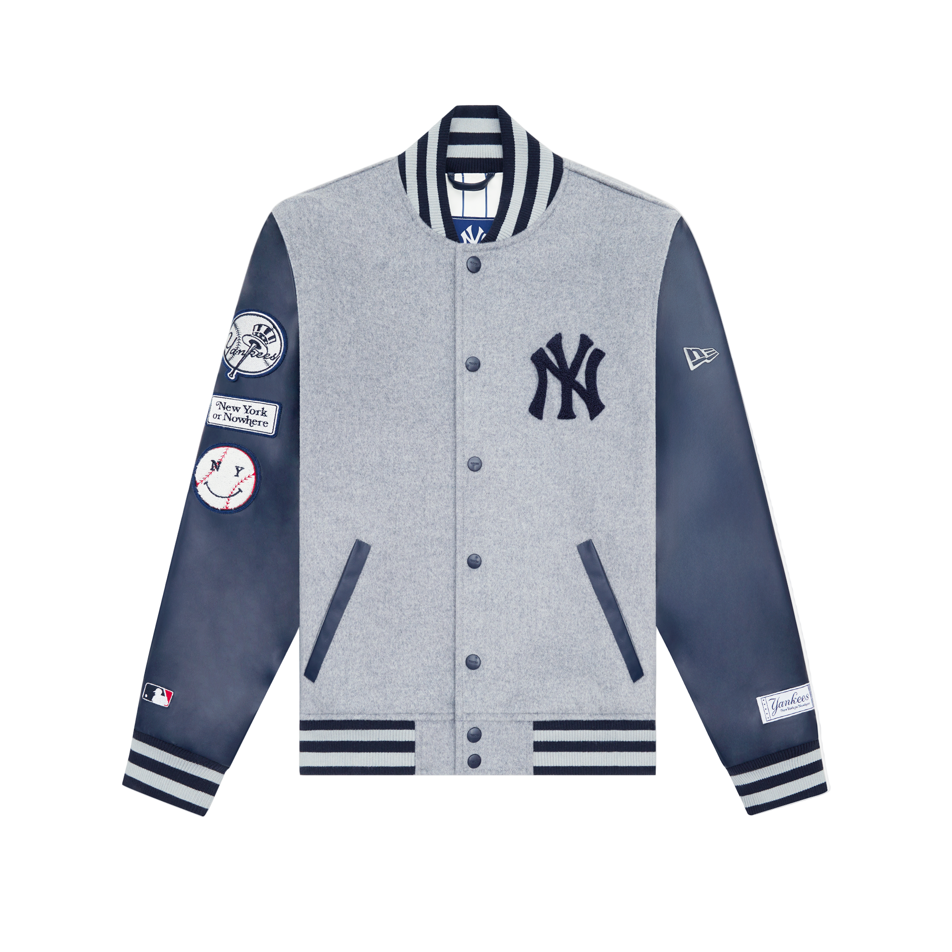 new era New York or Nowhere Heather Gray Motto Varsity Jacket